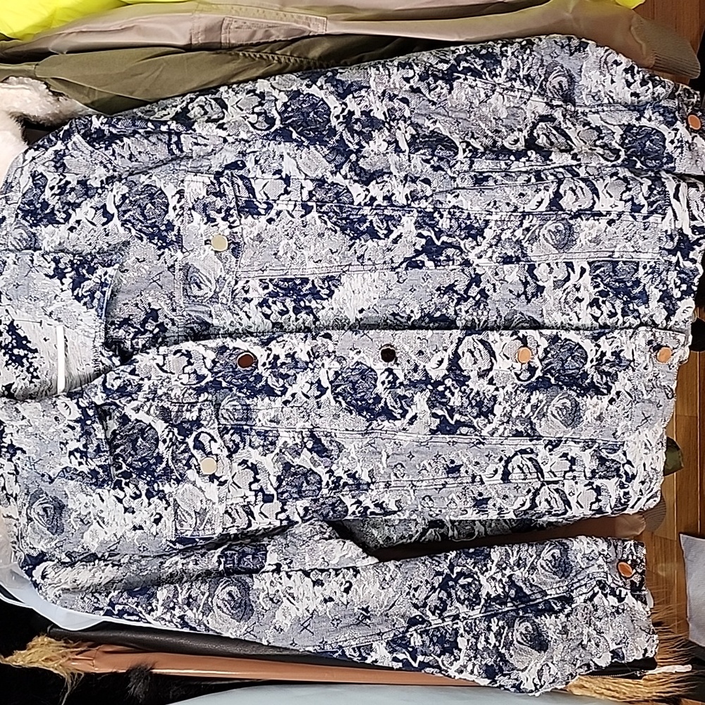 Unlisted Jean Denim Floral Shacket Jacket